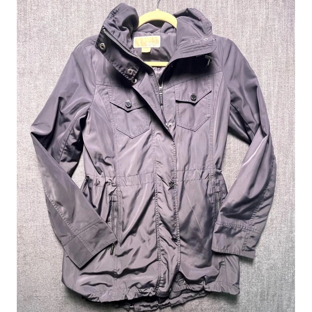 Michael Kors Anorak Jacket Womens XS Gray Full Zip Detachable Hooded Outdoor